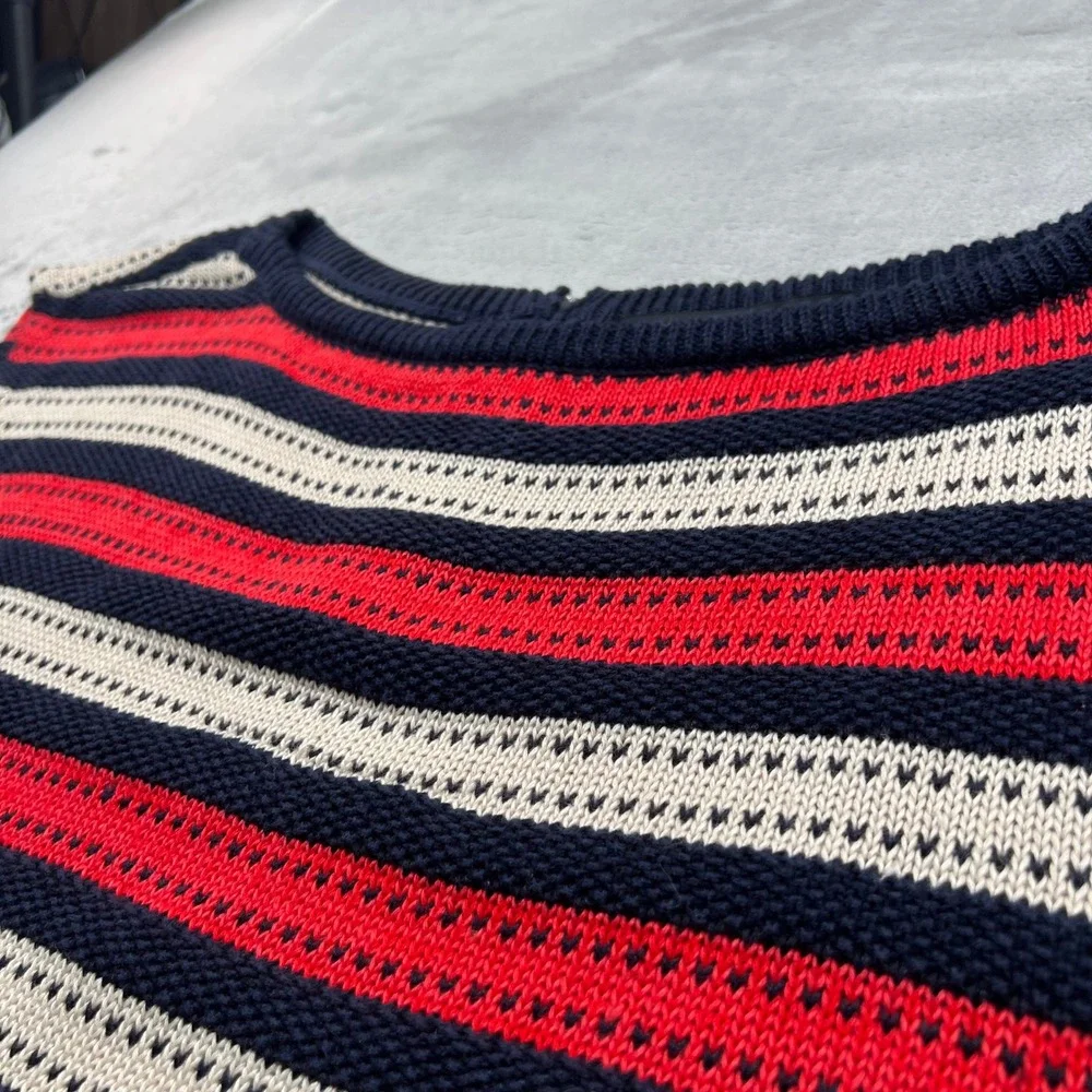 Marc By Marc Jacobs Sweater Top Womens L Blue Red Striped Linen Cotton Zip Back